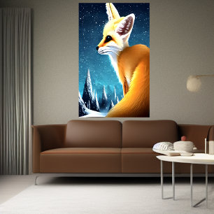 Raposa fenn na montanha de neve AI Art Poster