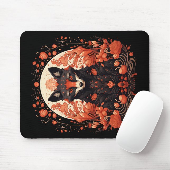 Raposa Gótica e Flores Mousepad (Com mouse)