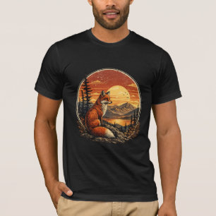 Raposa no Pôr do Sol Vintage Retro Camiseta Mascul