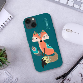 Raposa Teal Tribal com Penas