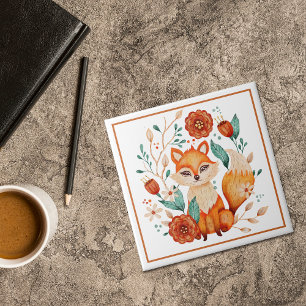 Raposa Vermelha Boho com Flores e Folhas