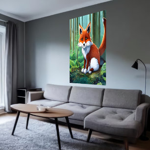 Raposa-vermelha-branca e adorável AI Art Poster