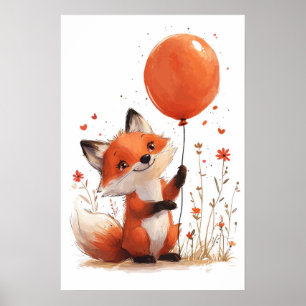 Raposa Vermelha Whimsérica com Poster de Balão Lar