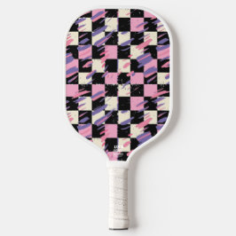Raquete de Pickleball Xadrez Retro Rosa e Roxo