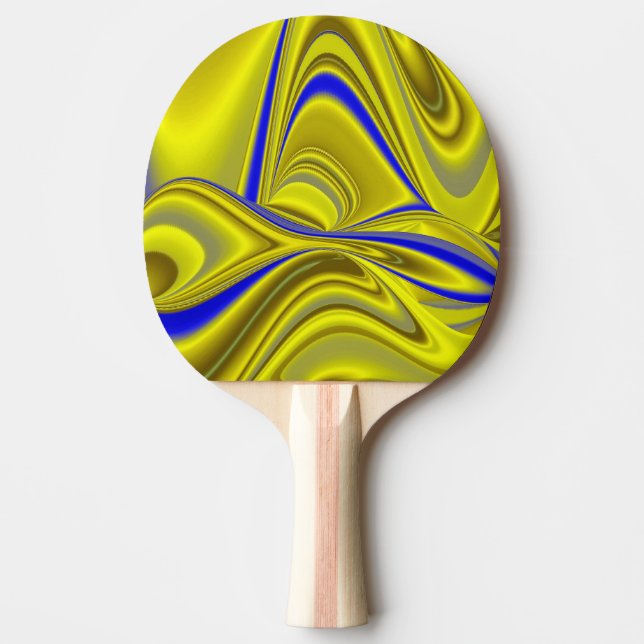 Raquete De Ping Pong 3D Abstract Rainbowart in Gold Yellow Blue (Frente)