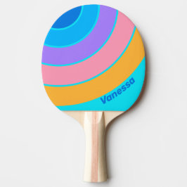 Raquete De Ping Pong 80s Neon Ocean Sky Circle Stripe with Name