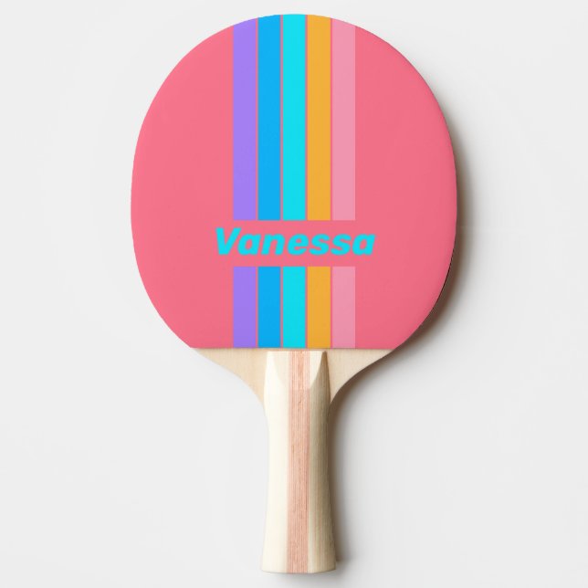 Raquete De Ping Pong 80s Neon Sunrise Pin Striped with Name (Frente)