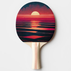 Raquete De Ping Pong 80s Synthwave Mar Vermelho E Pôr do Sol Vintage