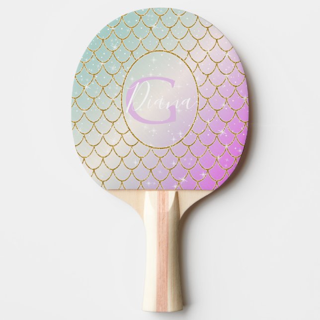 Raquete De Ping Pong A Pequena Sereia. Ouro redimensionado em um turque (Frente)