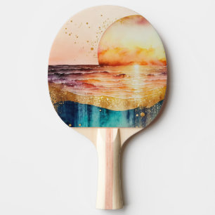 Raquete De Ping Pong A Série Praia Aquarela Design 3