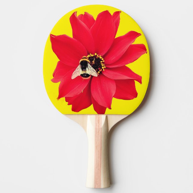 Raquete De Ping Pong Abelha, numa flor vermelha (Frente)