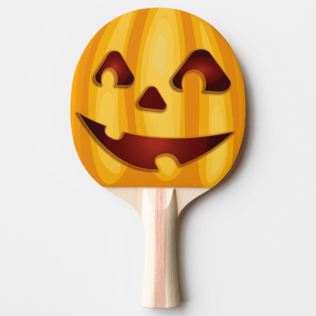 Raquete De Ping Pong Abóbora esculpida sorrindo design de Halloween (Frente)