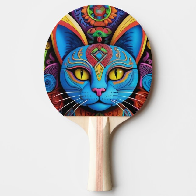 Raquete De Ping Pong Abstract Cat With Yellow Eyes (Frente)