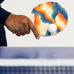 Raquete De Ping Pong Abstrato 70s Padrão de faixa de luz azul retroalar