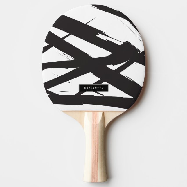 Raquete De Ping Pong Abstrato de linha de arte branca e negra (Frente)