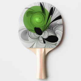 Raquete De Ping Pong Abstrato preto e branco com arte frontal verde