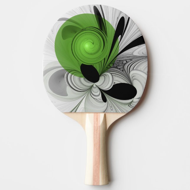 Raquete De Ping Pong Abstrato preto e branco com arte frontal verde (Frente)