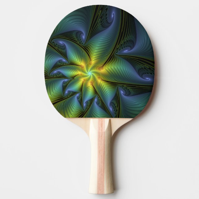 Raquete De Ping Pong Abstrato Star, Ouro Verde brilhante Arte Fractal (Frente)