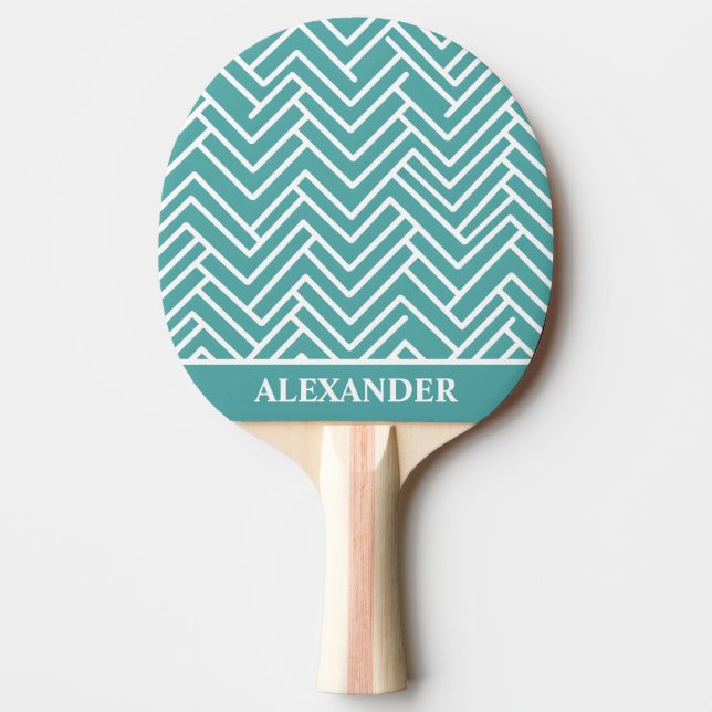 Raquete De Ping Pong Abstrato Teal e Branco Personalizado (Frente)