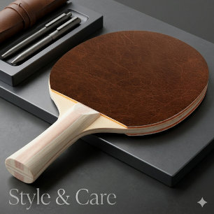 Raquete De Ping Pong Acabamento em Couro Marrom Elegante