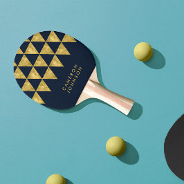 Raquete De Ping Pong Adicione o nome Padrão de Triângulo Dourado Azul e