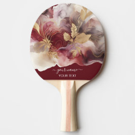 Raquete De Ping Pong Agato floral de Borgonha e Glitter Dourado