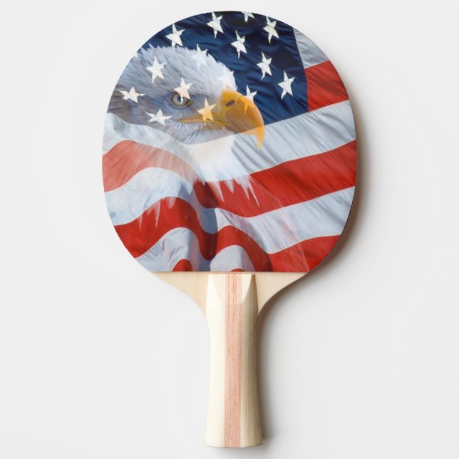 Raquete De Ping Pong Águia americana patriótica sobre a bandeira (Frente)