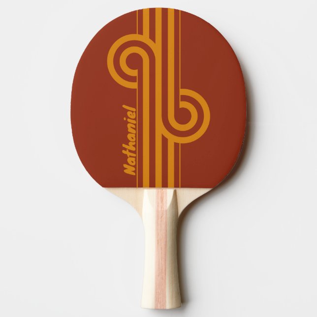 Raquete De Ping Pong Alça de Listra Dupla Laranja Retrô com Nome (Verso)