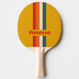 Raquete De Ping Pong Alfinete de Mostarda Retro Listrado com Nome