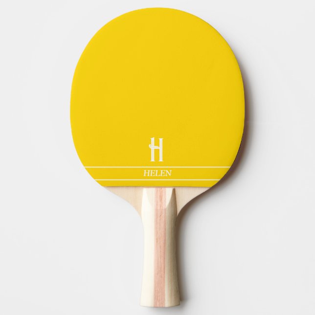 Raquete de Ping Pong Amarela Brilhante Monogramada (Frente)