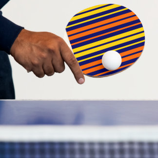 Raquete De Ping Pong Amarelo e Laranja Listras Verticais Azul Marinho
