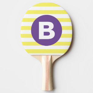 Raquete De Ping Pong Amarelo Ensolarado Listrado com Monograma Roxo