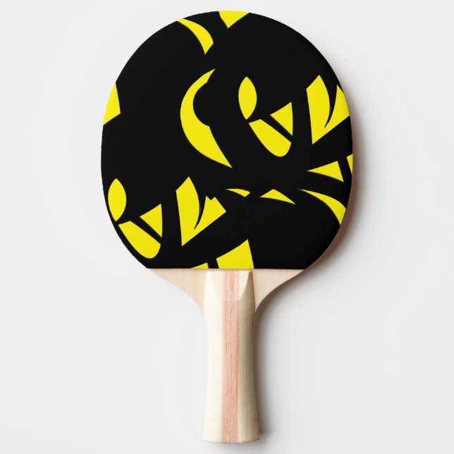 Raquete De Ping Pong Amarelo Moderno Contemporâneo / Preto (Frente)