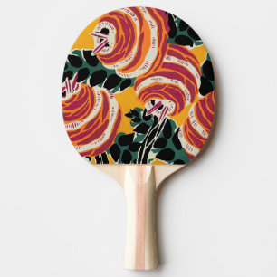 Raquete De Ping Pong Amarelo Mostarda e Laranja Decoração Floral Art Dé