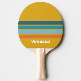 Raquete De Ping Pong Amarelo Retro em Listras com Nome