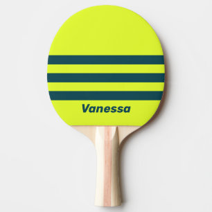 Raquete De Ping Pong Amarelo Retro HI VIS Três Listras com Nome