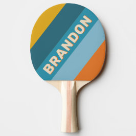 Raquete De Ping Pong Amarelo Retro Negrito Listrado com Nome