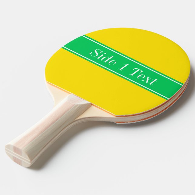 Raquete De Ping Pong Amarelo Sólido, Monograma do Nome Verde da Faixa (Frente inclinada)
