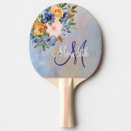 Raquete De Ping Pong Amável Pastel Cor-de-rosa Flor Monograma Nome