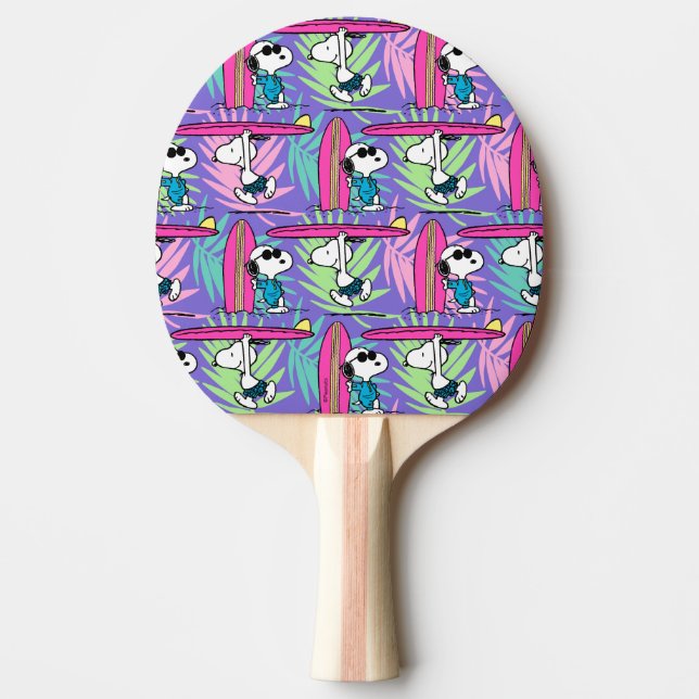 Raquete De Ping Pong Amendoins | Padrão de Surf Roxo de Snoopy (Frente)