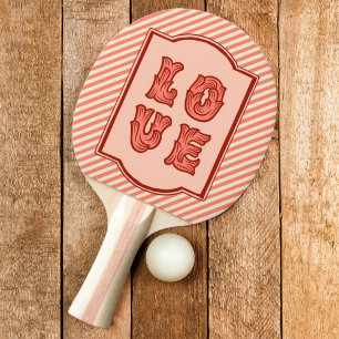 Raquete De Ping Pong Amor em Rosa com Moldura Vintage e Listras de Doce