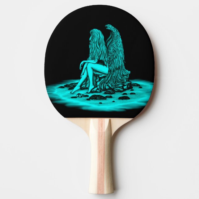 Raquete De Ping Pong Angel, perdido no pensamento, Design preto e verde (Frente)