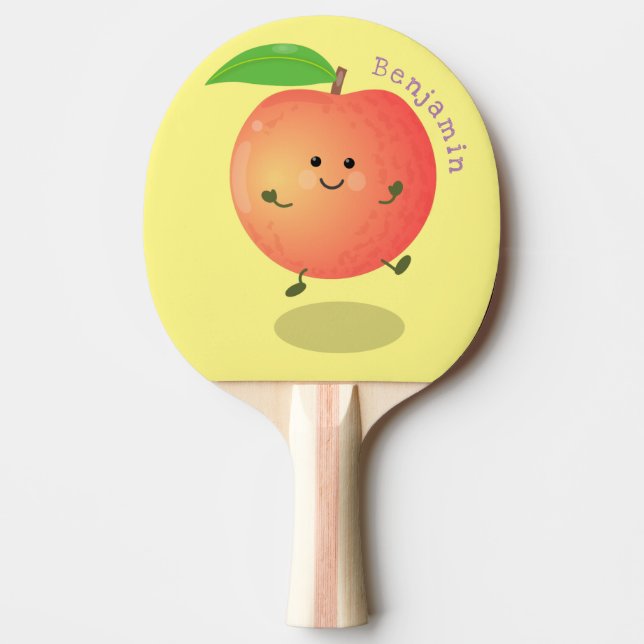 Raquete De Ping Pong Animação de cor amarela de pêssego feliz (Frente)