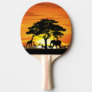 Raquete De Ping Pong Animais Selvagens no Sunset da savana africana