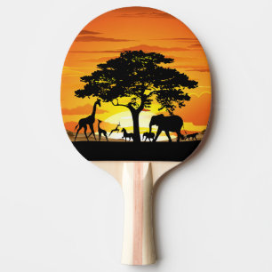 Raquete De Ping Pong Animais Selvagens no Sunset da savana africana