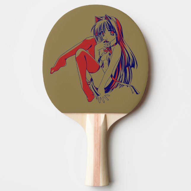 Raquete De Ping Pong Anime Kawaii, Manga Americana Neko Catgirl (Frente)