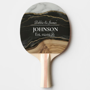 Raquete De Ping Pong Aniversário de Casamento Mármore Ágata Preto Branc