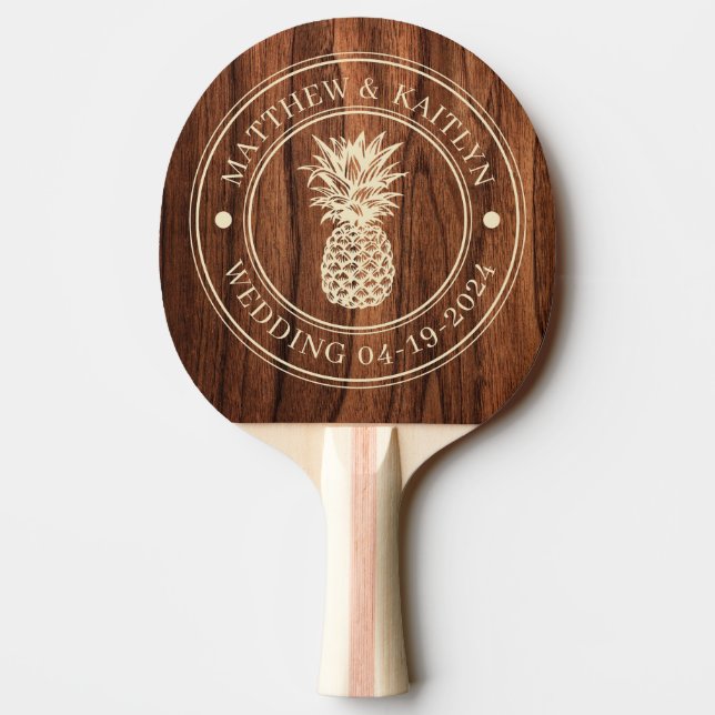 Raquete De Ping Pong Antique Cherry Wood Pineapple Wedding Names (Verso)