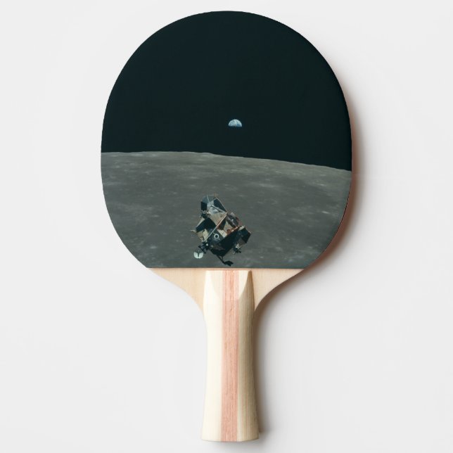 Raquete De Ping Pong Apollo Lunar Lander e Earthrise sobre Lua (Frente)