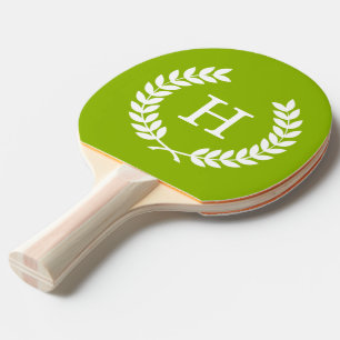 Raquete De Ping Pong Apple Green Wheat Laurel Wreath Inicial Monograma